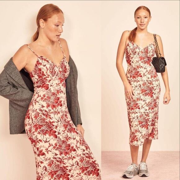 NWT Reformation Fawn Dress Toile De Jouy Red Size 10 - Picture 1 of 6